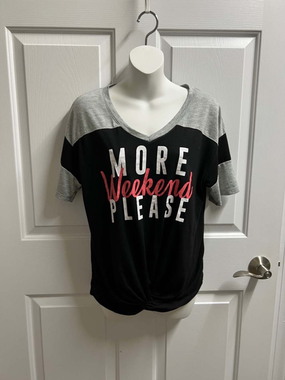Source Unknown shirt women’s More Weekend Please V-Neck Tee black gray small S